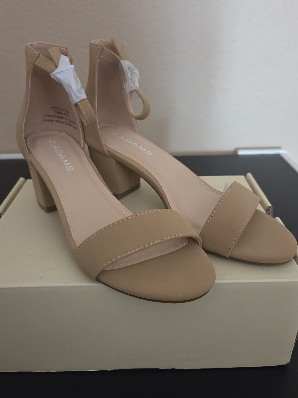 J. Adams Nude Ankle-Strap Block Heel Sandals